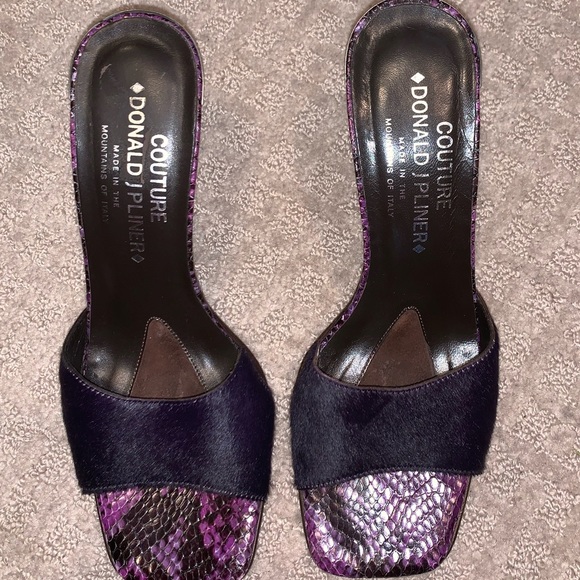 Purple fur snakeskin Donald Pliner slides - Picture 1 of 9
